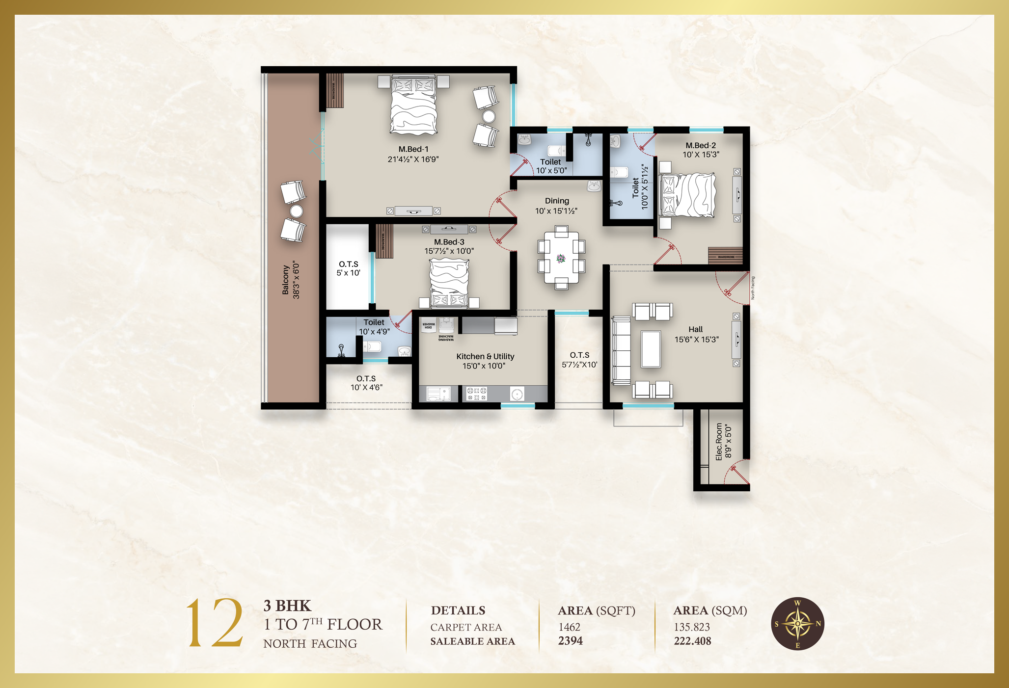 Beatriz Apartment 3BHK | North facing | 2394 sq-ft